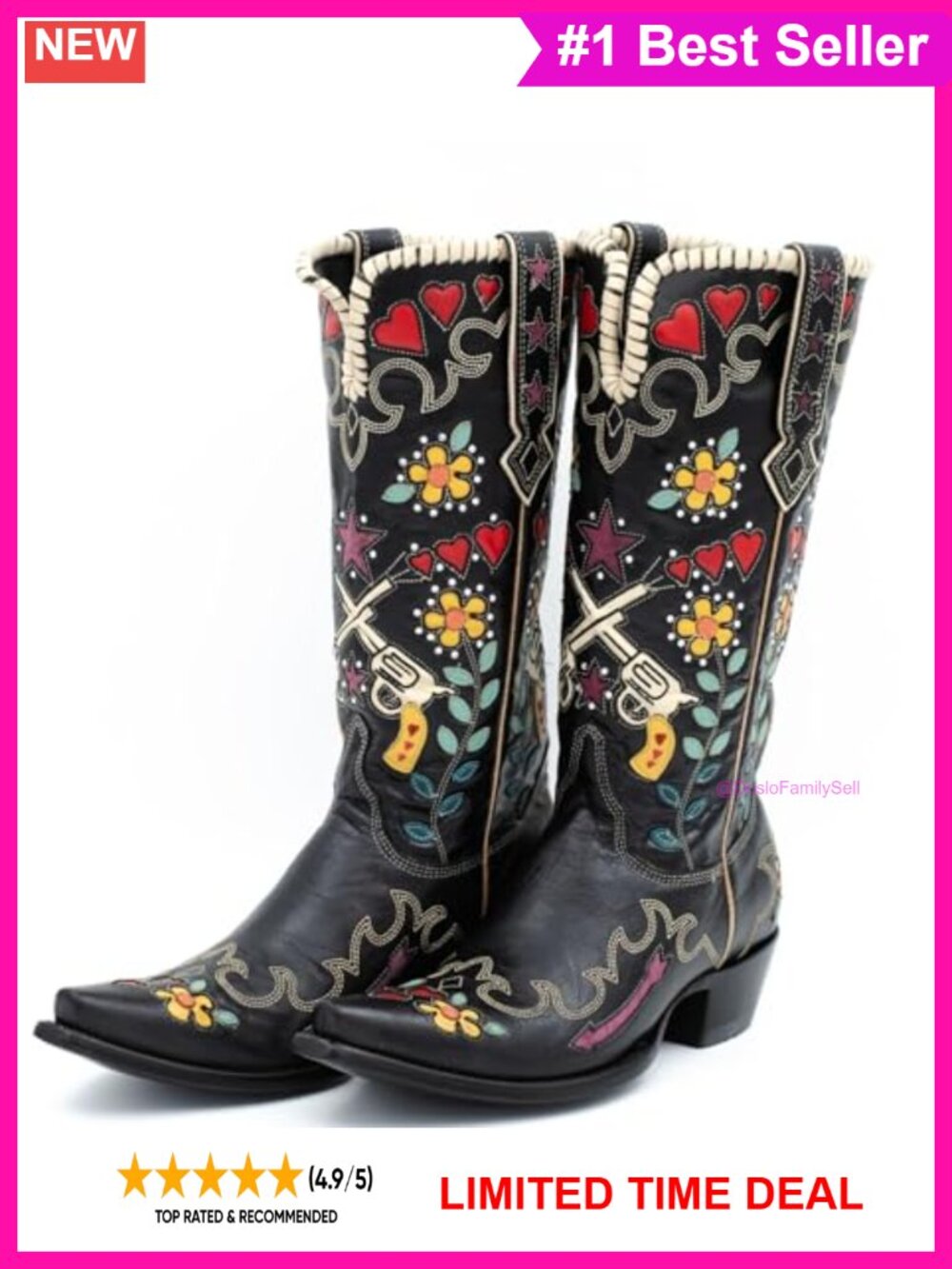 Embroidered Cowgirl Boots Faux Leather Wide Calf Knee High Western Pull On